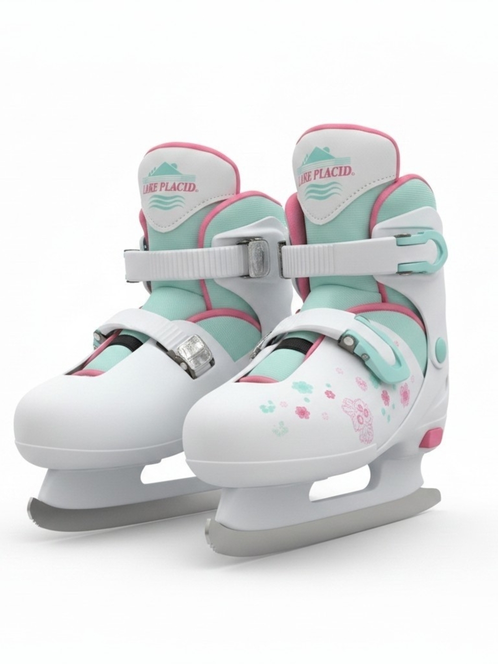 Lake Placid Kids' Adjustable Ice Skates - White, Mint & Pink